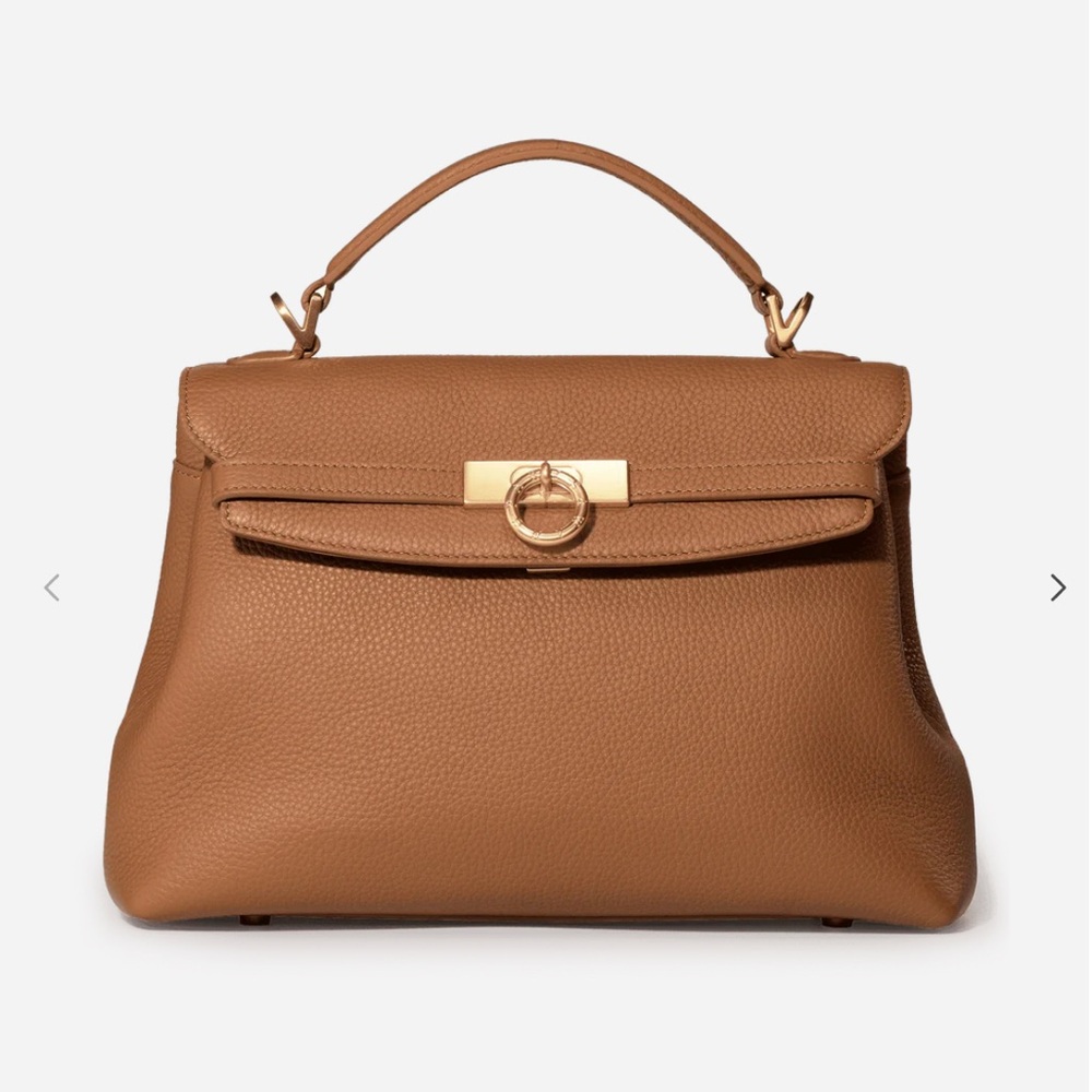 Grace Medium Soft Top Handle Bag, brown pebble leather